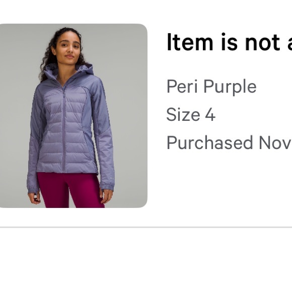 Peri Purple Lululemon Down for it all Jacket - Picture 2 of 2